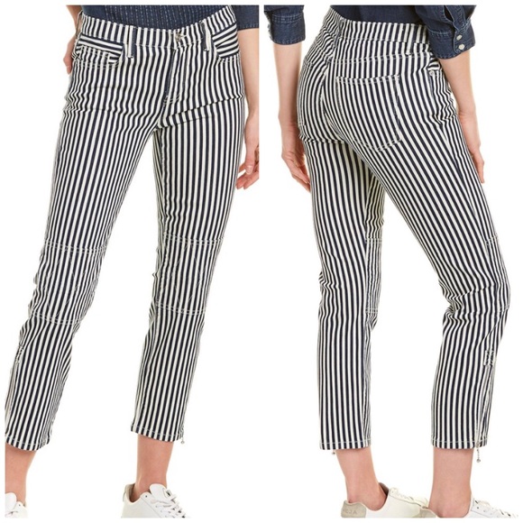 Current/Elliott The Cropped Lexton Pant Blue Stripe Zippered Ankle 25 - Picture 1 of 9